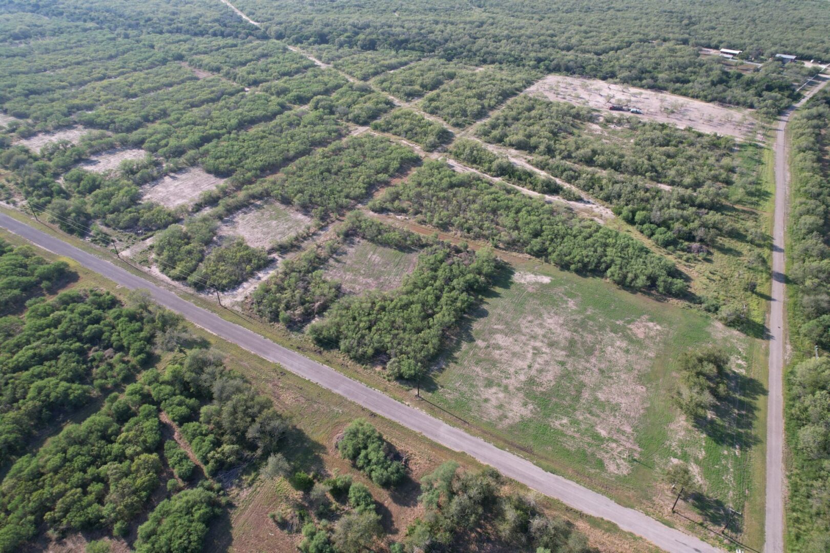 Aerial view of green landscape with roads